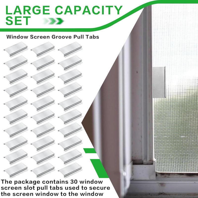 Valorup ​Universal Aluminum Window Screen Pull Tabs Replacement, 30-Pack Durable UV-Resistant Breakage-Proof Flat Groove (C-Shaped) Clip Tabs - Better Than Plastic​ - Image 5